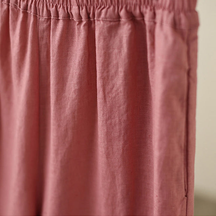 Buddha Stones Commute Retro Plain Lace Patchwork Design 7-8 Length Women's Wide Leg Cotton Pants With Pockets - image 12