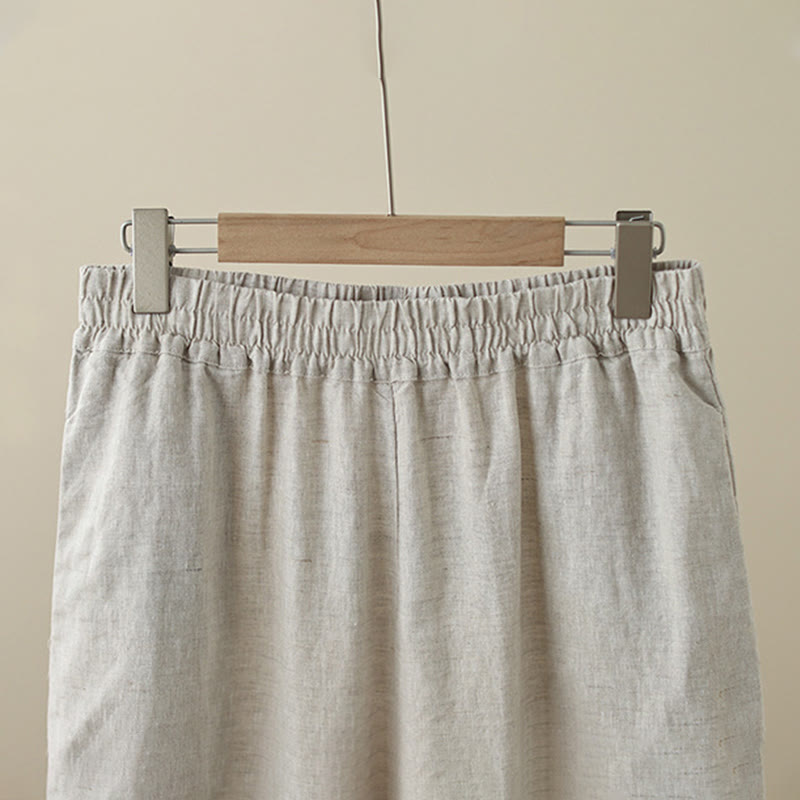 Buddha Stones Commute Retro Plain Lace Patchwork Design 7-8 Length Women's Wide Leg Cotton Pants With Pockets - image 2