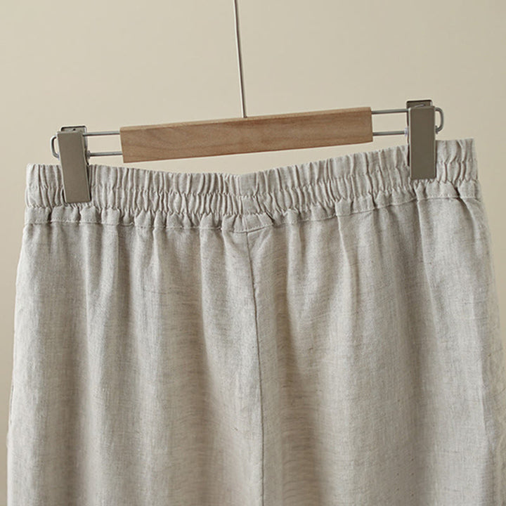 Buddha Stones Commute Retro Plain Lace Patchwork Design 7-8 Length Women's Wide Leg Cotton Pants With Pockets - image 3