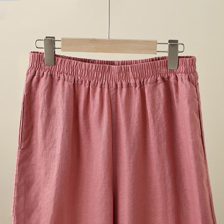 Buddha Stones Commute Retro Plain Lace Patchwork Design 7-8 Length Women's Wide Leg Cotton Pants With Pockets - image 11