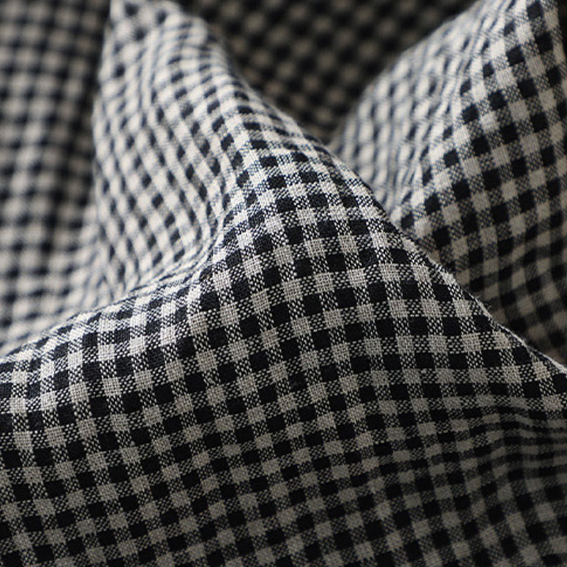 Buddha Stones Commute Casual Checkered Pattern 7-8 Length Women's Wide Leg Cotton Linen Pants With Pockets