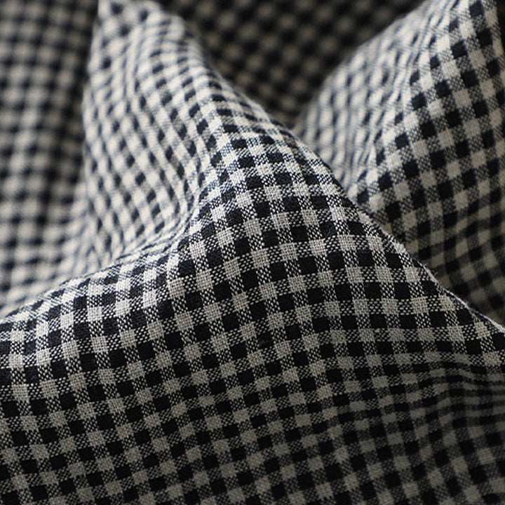 Buddha Stones Commute Casual Checkered Pattern 7-8 Length Women's Wide Leg Cotton Linen Pants With Pockets
