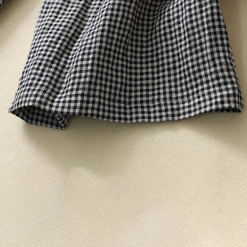 Buddha Stones Commute Casual Checkered Pattern 7-8 Length Women's Wide Leg Cotton Linen Pants With Pockets