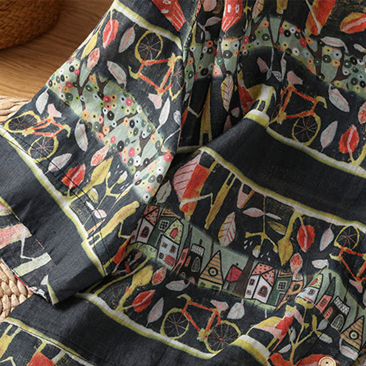 Buddha Stones Plant Printed V-neck Button Design Women's Polyester Three Quarter Sleeve Shirt Cardigan - image 12