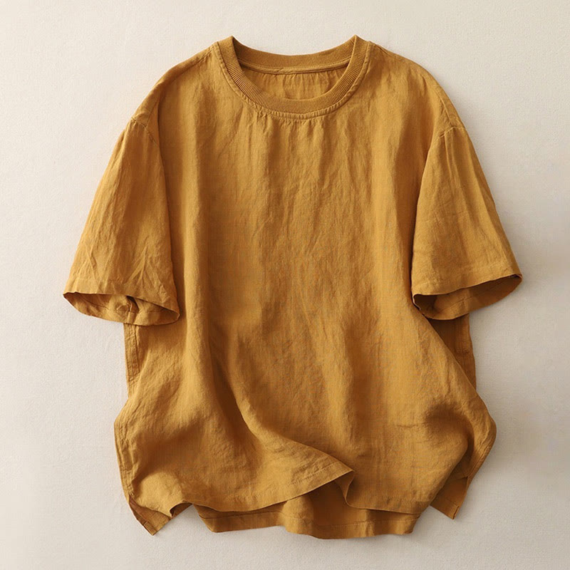 Buddha Stones Plain Threaded Crew Neck Design Women's Polyester Short Sleeves Shirt - Goldenrod - US14，UK/AU18，EU46 (2XL) - image 12