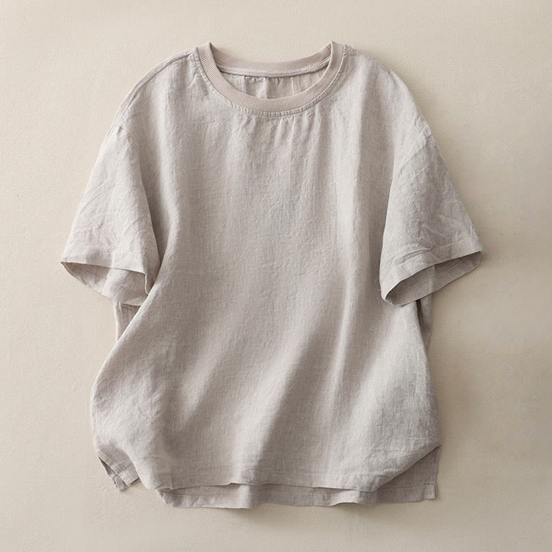 Buddha Stones Plain Threaded Crew Neck Design Women's Polyester Short Sleeves Shirt - LightGrey - US14，UK/AU18，EU46 (2XL) - image 24