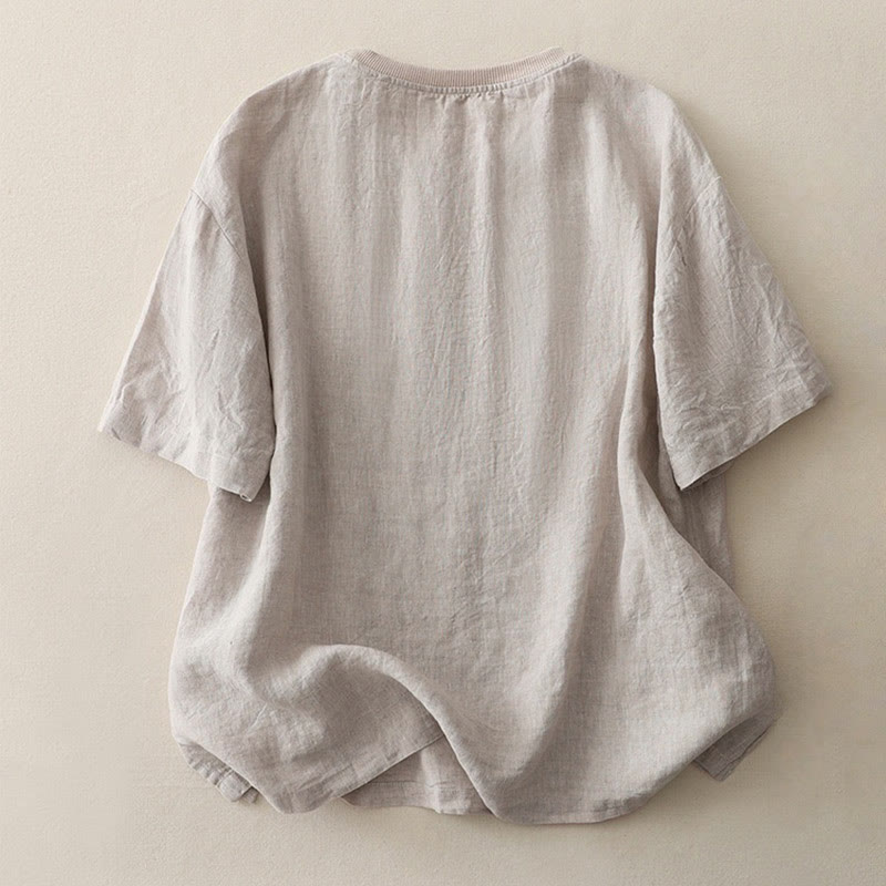 Buddha Stones Plain Threaded Crew Neck Design Women's Polyester Short Sleeves Shirt - image 25