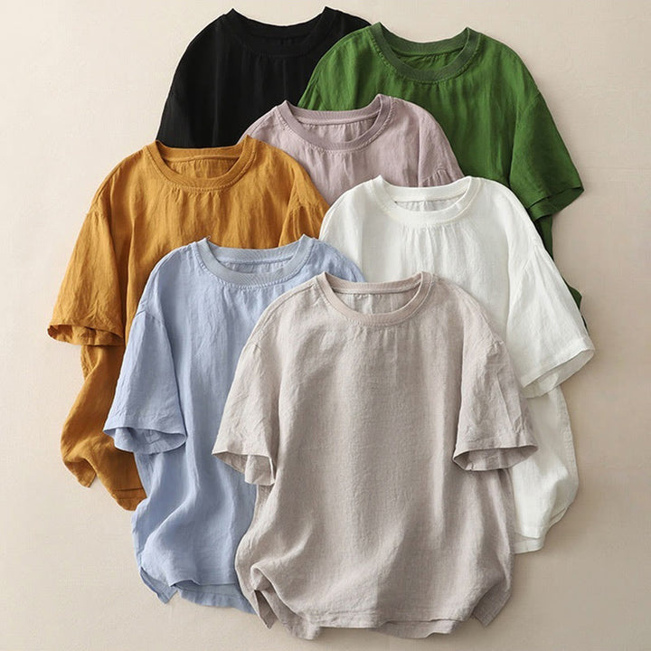 Buddha Stones Plain Threaded Crew Neck Design Women's Polyester Short Sleeves Shirt - image 33