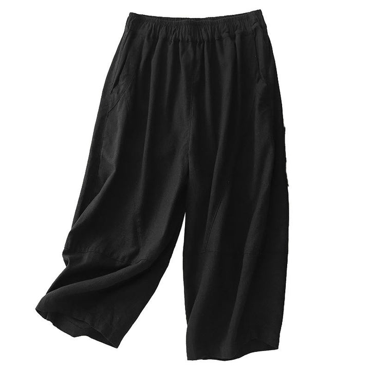 Buddha Stones Commute Casual Pure Color Women's Wide Leg Cotton Cropped Pants With Pockets - image 11