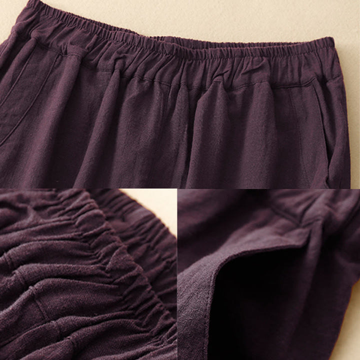 Buddha Stones Commute Casual Pure Color Women's Wide Leg Cotton Cropped Pants With Pockets - image 15