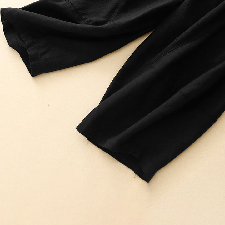 Buddha Stones Commute Casual Pure Color Women's Wide Leg Cotton Cropped Pants With Pockets - image 9