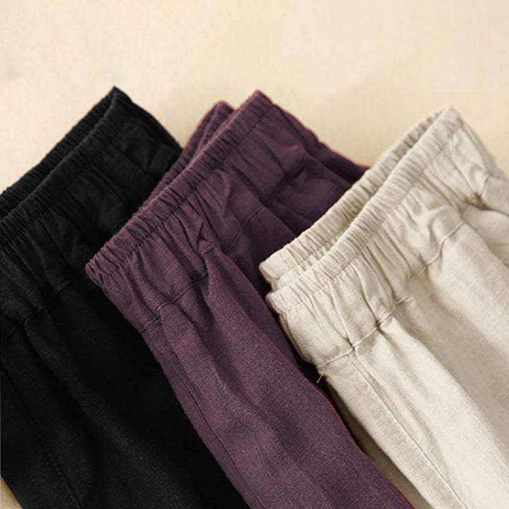 Buddha Stones Commute Casual Pure Color Women's Wide Leg Cotton Cropped Pants With Pockets - image 18