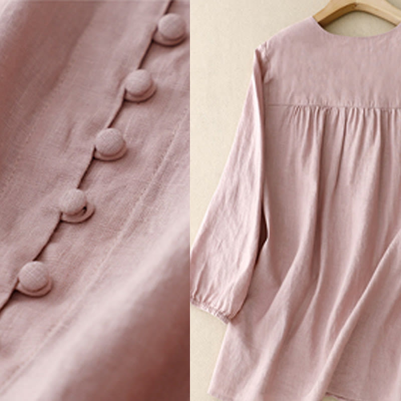 Buddha Stones V-Neck Design Women's Cotton Linen Long Sleeve Shirt - image 5