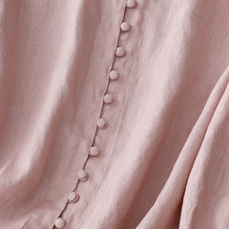 Buddha Stones V-Neck Design Women's Cotton Linen Long Sleeve Shirt - image 3