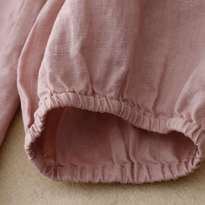 Buddha Stones V-Neck Design Women's Cotton Linen Long Sleeve Shirt - image 4