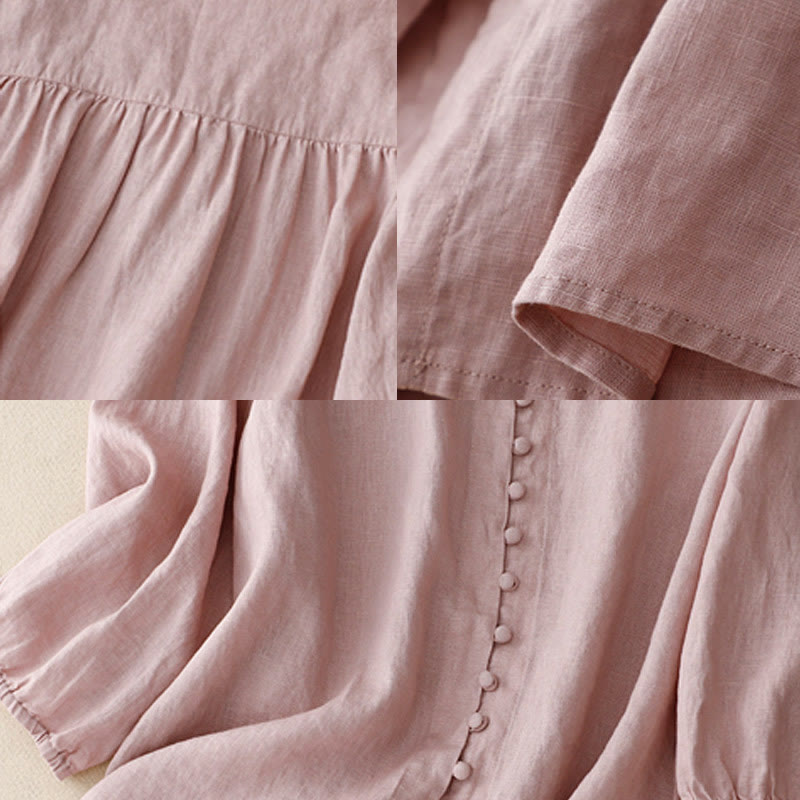 Buddha Stones V-Neck Design Women's Cotton Linen Long Sleeve Shirt - image 6