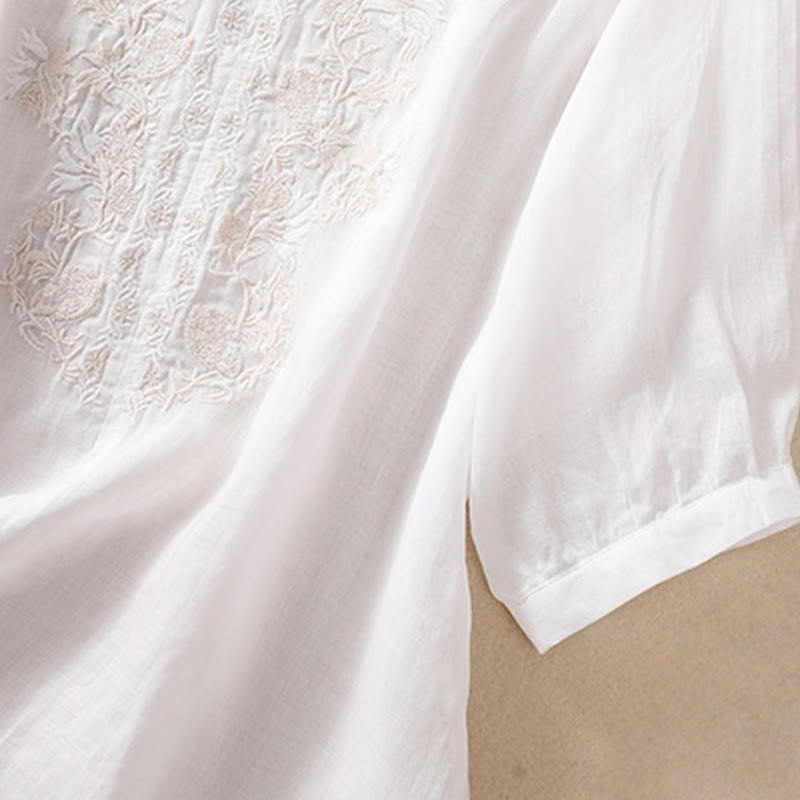 Buddha Stones Embroiderd Design Women's Cotton Linen Three Quarter Sleeve Shirt  - image 12