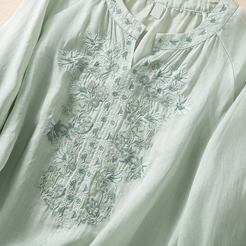 Buddha Stones Embroiderd Design Women's Cotton Linen Three Quarter Sleeve Shirt  - image 22