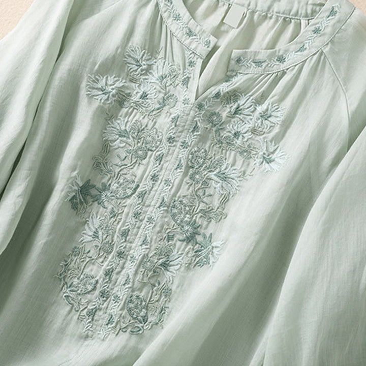 Buddha Stones Embroiderd Design Women's Cotton Linen Three Quarter Sleeve Shirt  - image 22