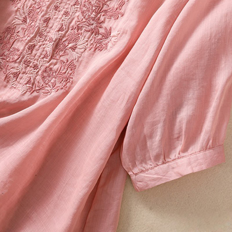 Buddha Stones Embroiderd Design Women's Cotton Linen Three Quarter Sleeve Shirt  - image 30