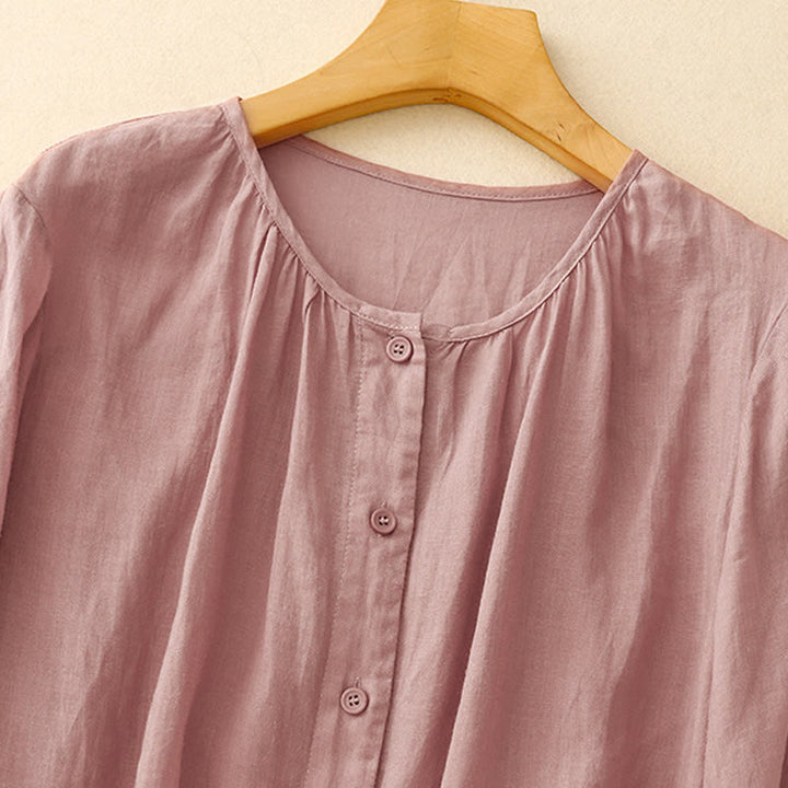 Buddha Stones Plain Button Crew Neck Design Women's  blend Three Quarter Sleeve Shirt - image 7