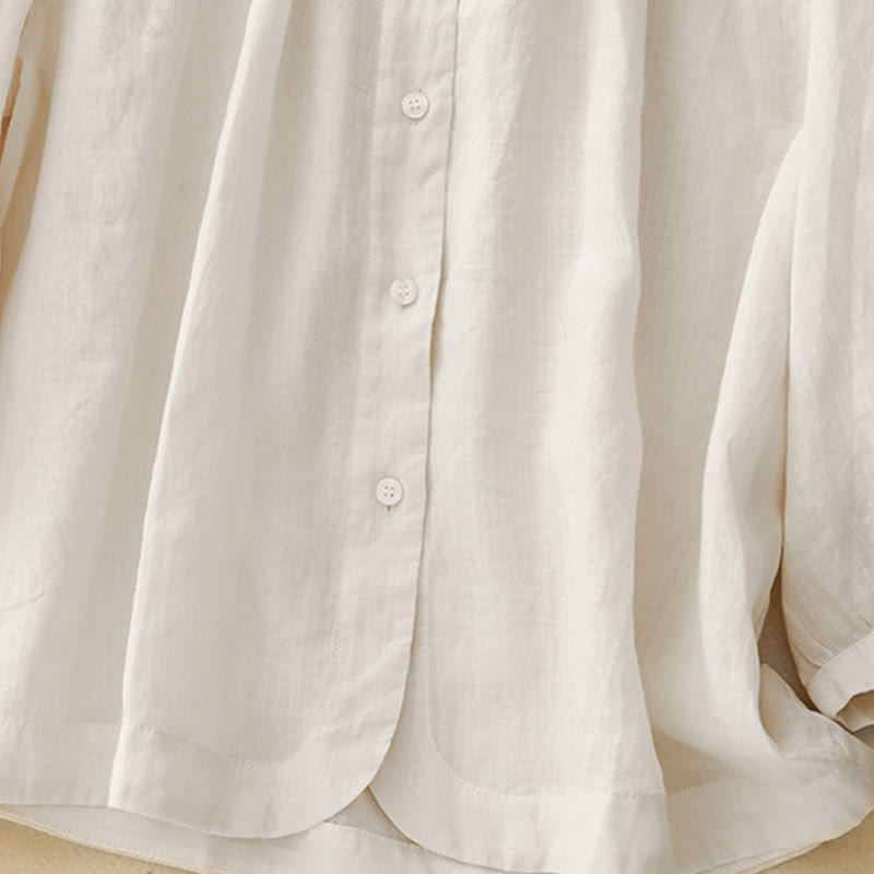 Buddha Stones Plain Button Crew Neck Design Women's  blend Three Quarter Sleeve Shirt - image 19