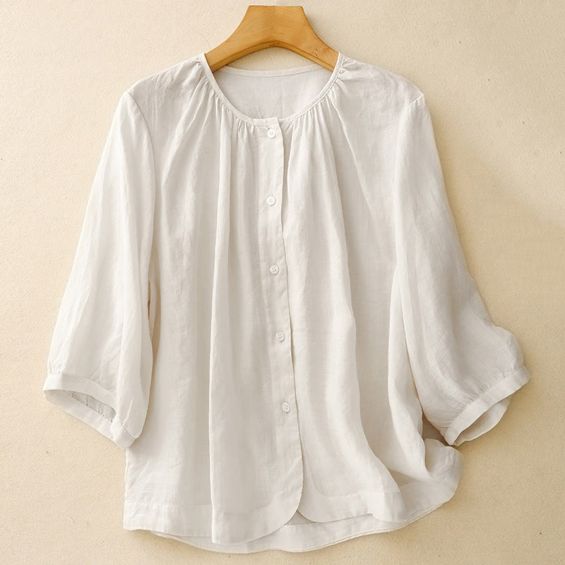 Buddha Stones Plain Button Crew Neck Design Women's  blend Three Quarter Sleeve Shirt - Snow - US12，UK/AU16，EU44 (2XL) - image 12