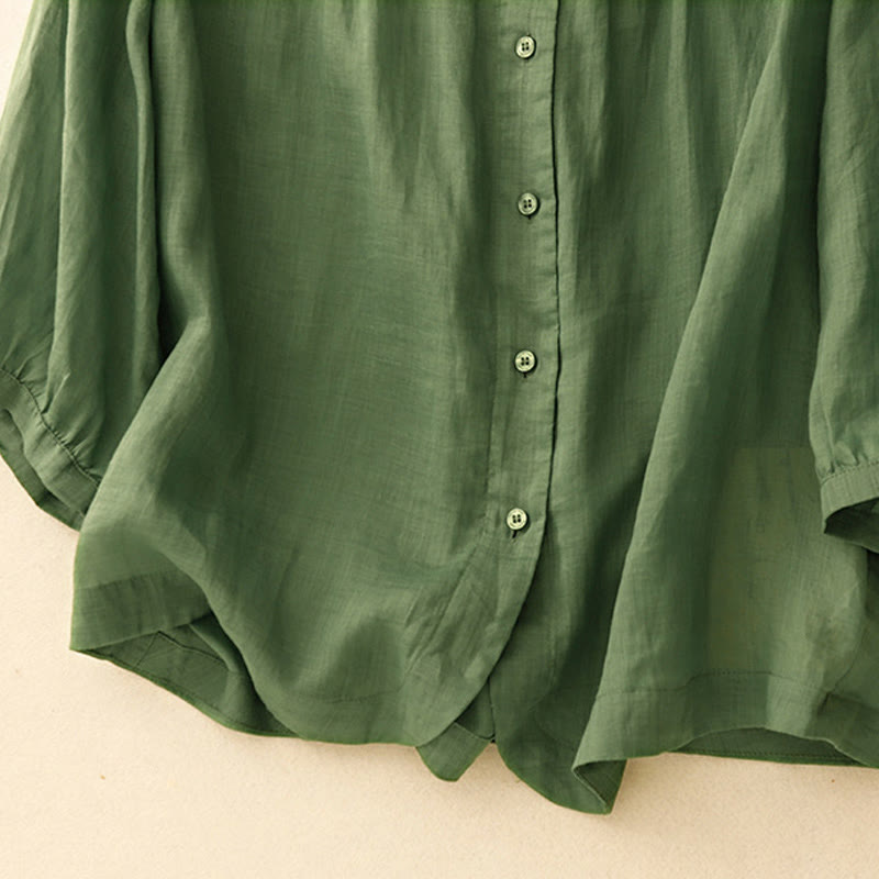 Buddha Stones Plain Button Crew Neck Design Women's  blend Three Quarter Sleeve Shirt - image 26