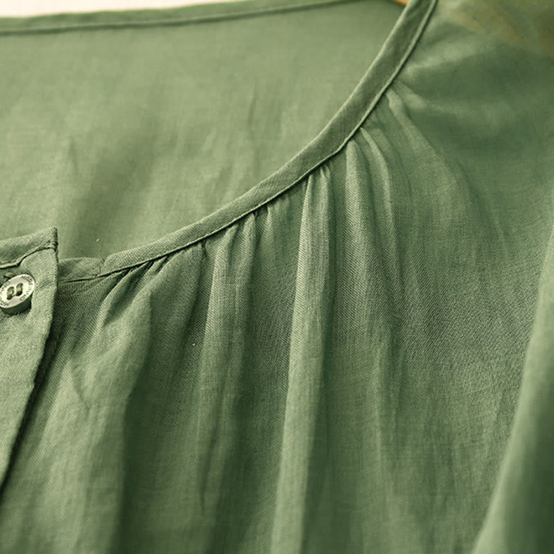 Buddha Stones Plain Button Crew Neck Design Women's  blend Three Quarter Sleeve Shirt - image 25