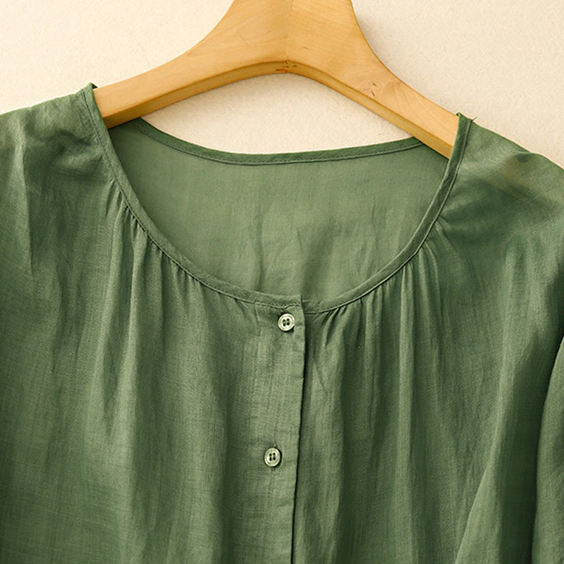 Buddha Stones Plain Button Crew Neck Design Women's  blend Three Quarter Sleeve Shirt - image 23