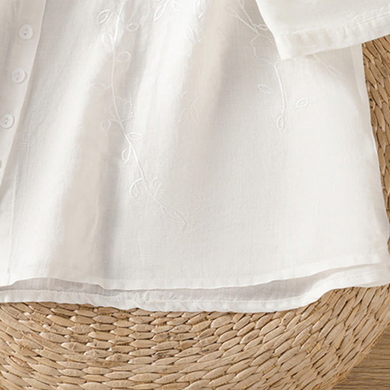 Buddha Stones Embroiderd Front Button Stand Collar Design Women's Cotton Short Sleeve Shirt  - image 22