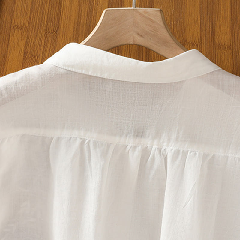 Buddha Stones Embroiderd Front Button Stand Collar Design Women's Cotton Short Sleeve Shirt  - image 20