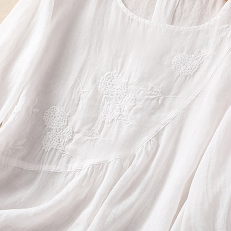 Buddha Stones Embroiderd Flower Crew Neck Design Women's Cotton Linen Half Sleeve Shirt  - image 13