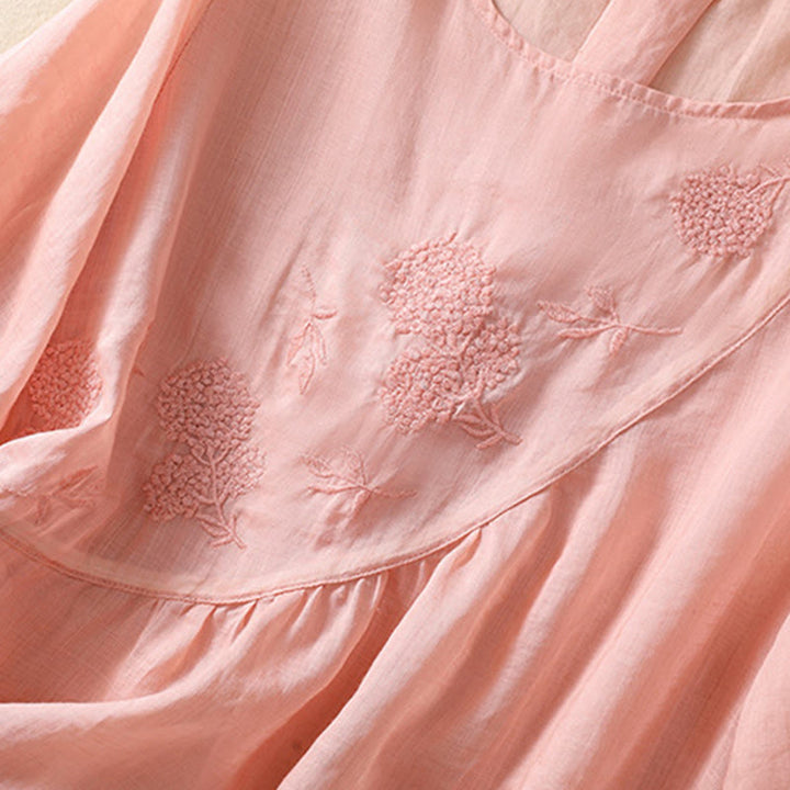 Buddha Stones Embroiderd Flower Crew Neck Design Women's Cotton Linen Half Sleeve Shirt  - image 18