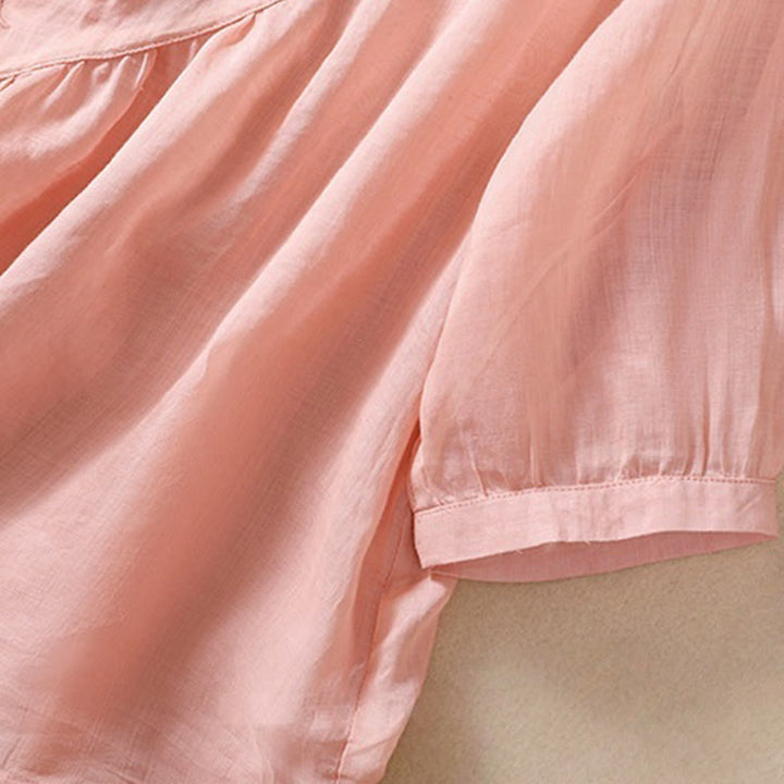 Buddha Stones Embroiderd Flower Crew Neck Design Women's Cotton Linen Half Sleeve Shirt  - image 21