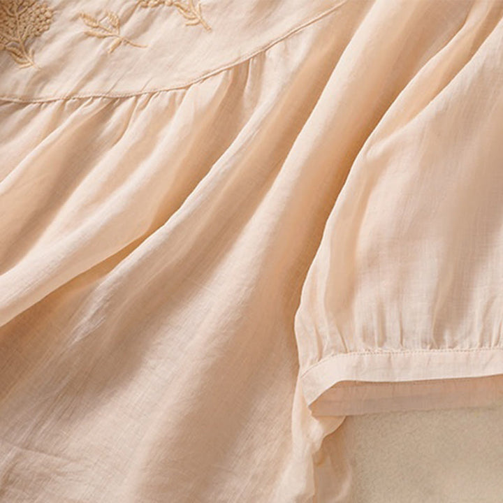 Buddha Stones Embroiderd Flower Crew Neck Design Women's Cotton Linen Half Sleeve Shirt  - image 26