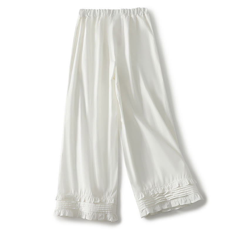 Buddha Stones Artistic Commute Pure Color Ruffled Hem Design Women's Cotton Linen Pants With Pockets - image 8