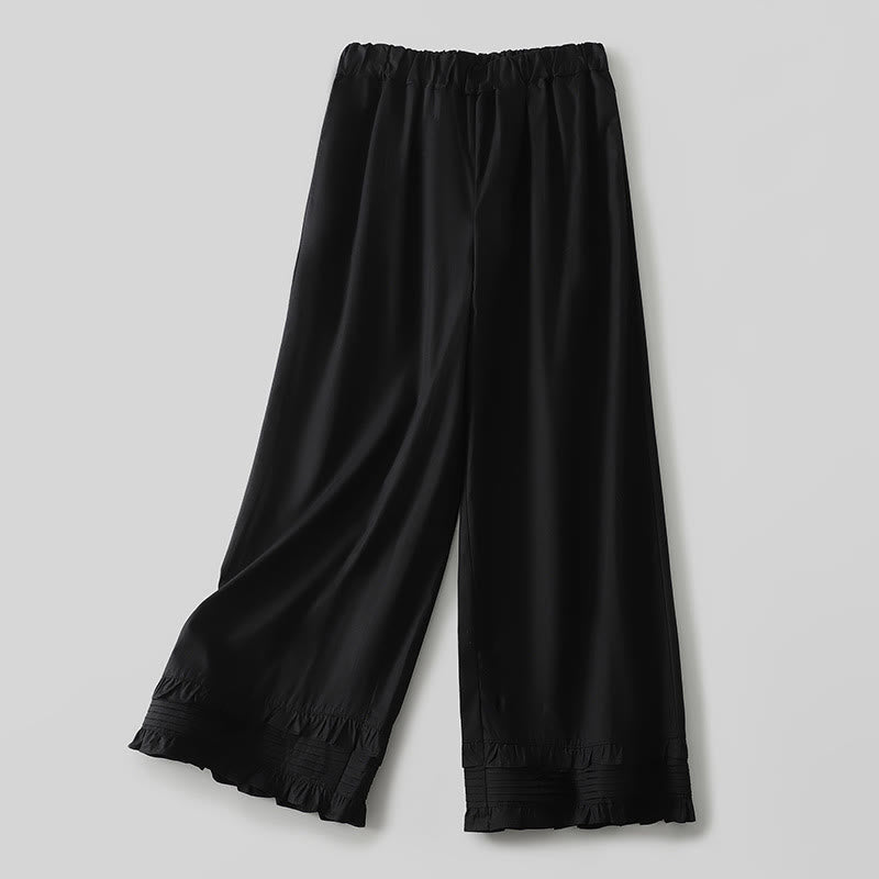 Buddha Stones Artistic Commute Pure Color Ruffled Hem Design Women's Cotton Linen Pants With Pockets - Black - US12，UK/AU16，EU44 (2XL) - image 9