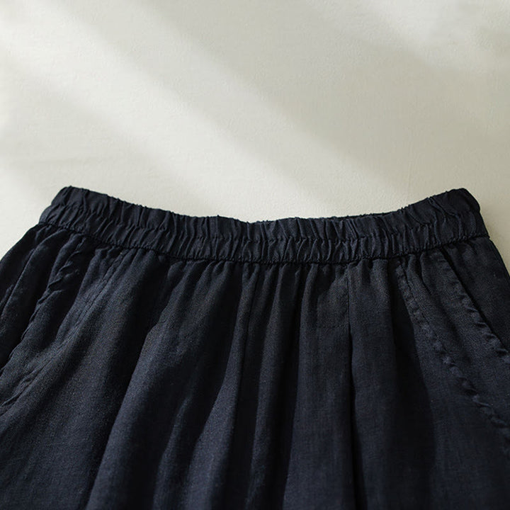 Buddha Stones Commute Pure Color High Waist Women's Cotton Linen Harem Cropped Pants With Pockets