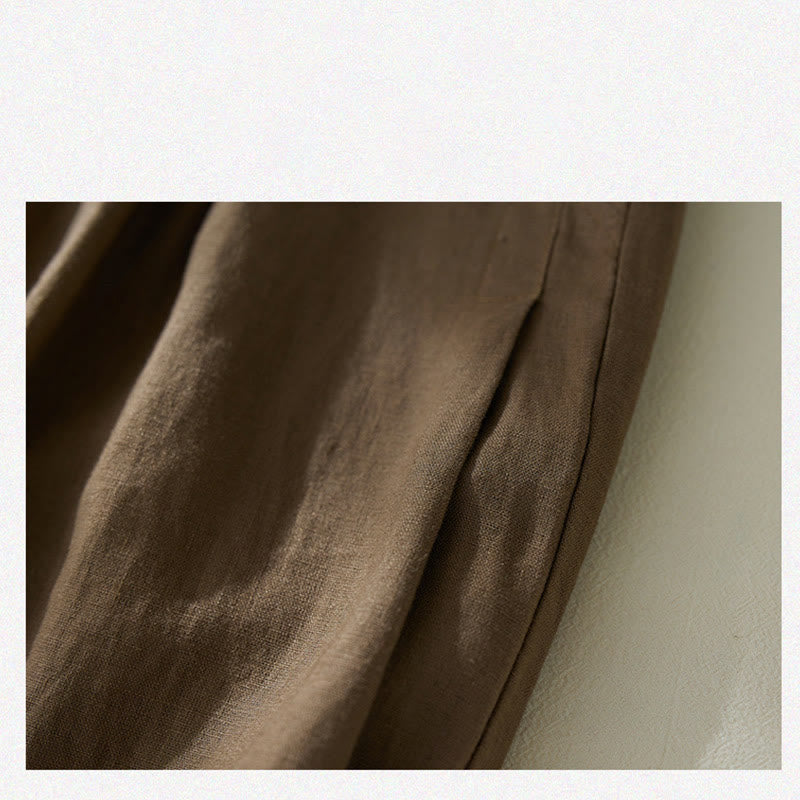 Buddha Stones Commute Pure Color High Waist Women's Cotton Linen Harem Cropped Pants With Pockets - image 4