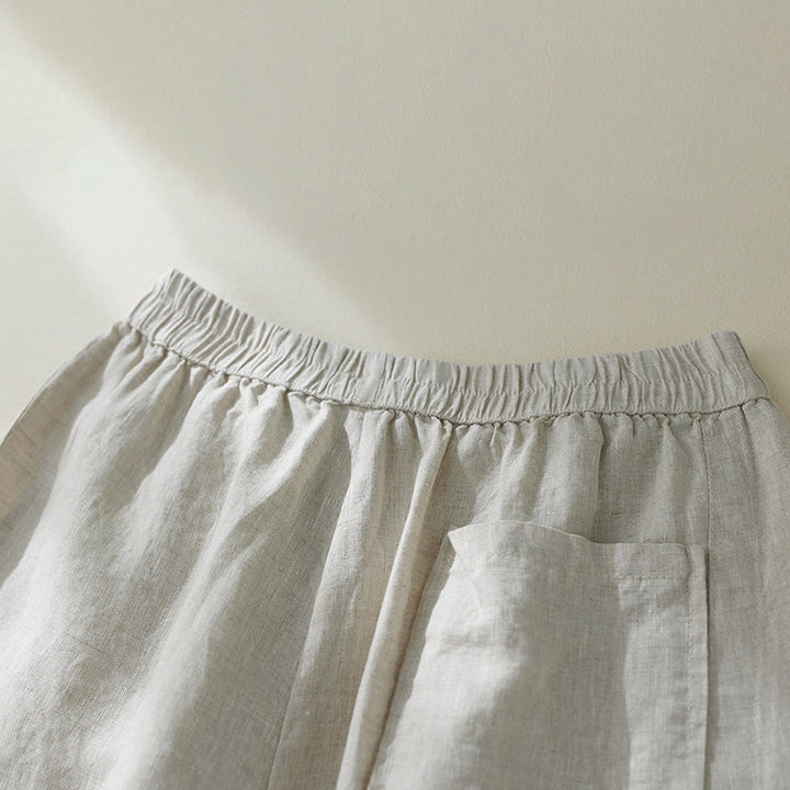 Buddha Stones Commute Pure Color High Waist Women's Cotton Linen Harem Cropped Pants With Pockets