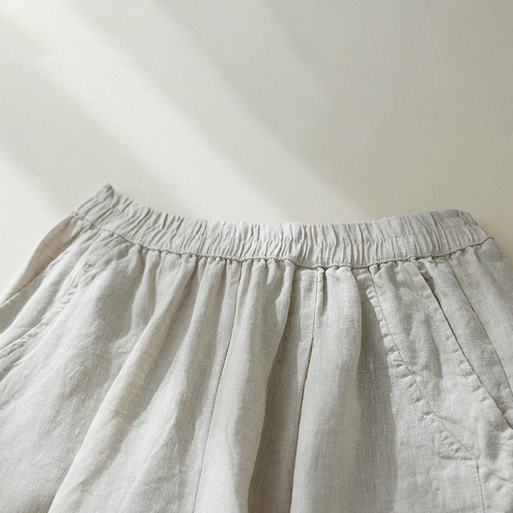Buddha Stones Commute Pure Color High Waist Women's Cotton Linen Harem Cropped Pants With Pockets