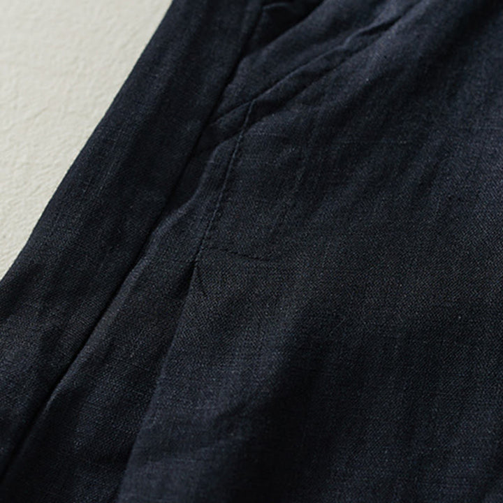 Buddha Stones Commute Pure Color High Waist Women's Cotton Linen Harem Cropped Pants With Pockets - image 19