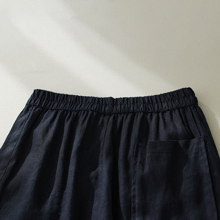 Buddha Stones Commute Pure Color High Waist Women's Cotton Linen Harem Cropped Pants With Pockets