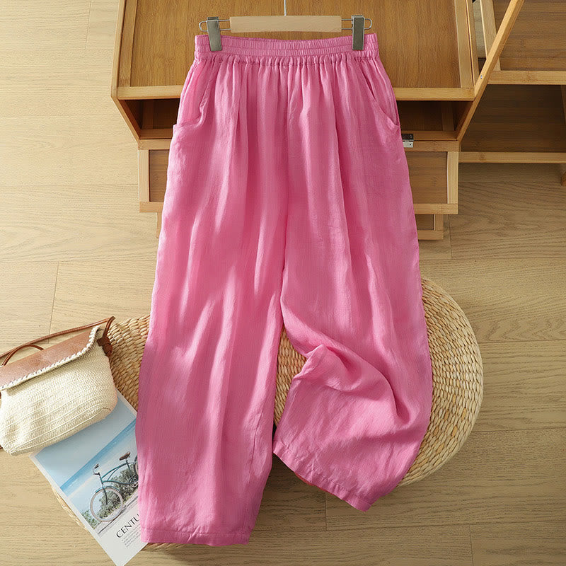 Buddha Stones Commute Pure Color Simple Design Women's Cotton Linen Ankle-Length Harem Pants With Pockets - HotPink - US8-10，UK/AU12-14，EU40-42 (2XL) - image 15