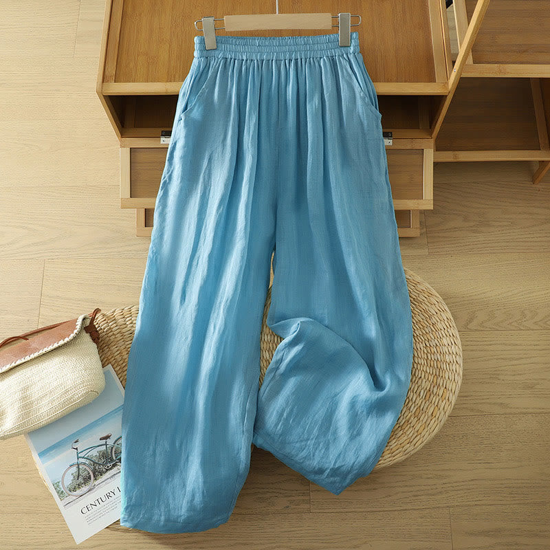 Buddha Stones Commute Pure Color Simple Design Women's Cotton Linen Ankle-Length Harem Pants With Pockets - DodgerBlue - US8-10，UK/AU12-14，EU40-42 (2XL) - image 20