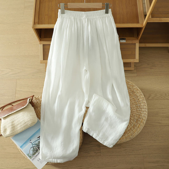 Buddha Stones Commute Pure Color Simple Design Women's Cotton Linen Ankle-Length Harem Pants With Pockets - image 6