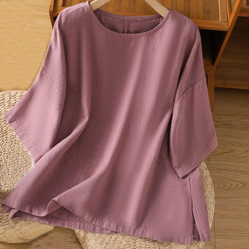 Buddha Stones Casual Summer Plain Crew Neck Women's  Cotton Short Sleeve T-Shirt - PaleVioletRed - US14，UK/AU18，EU46 (2XL) - image 0