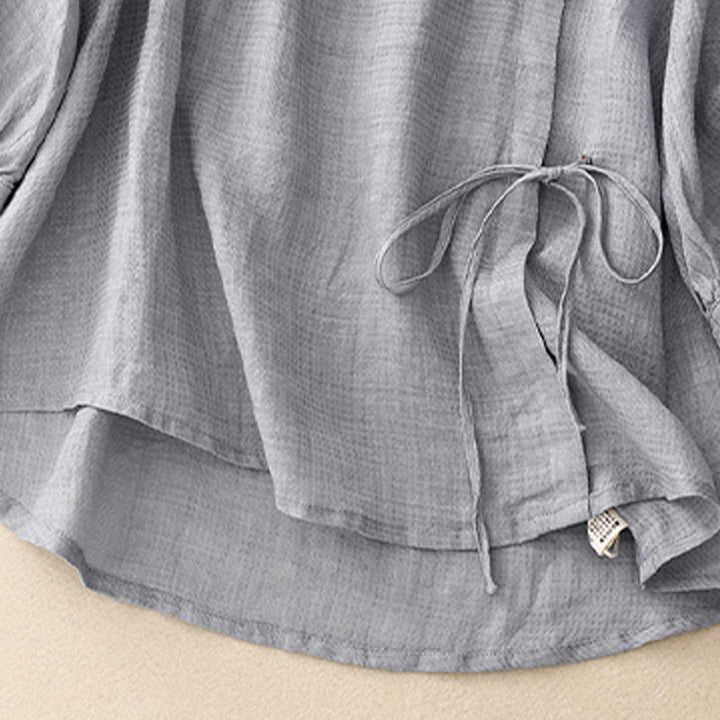 Buddha Stones Lace-up Buttons Design Women's Cotton Linen Three Quarter Sleeve Shirt - image 4