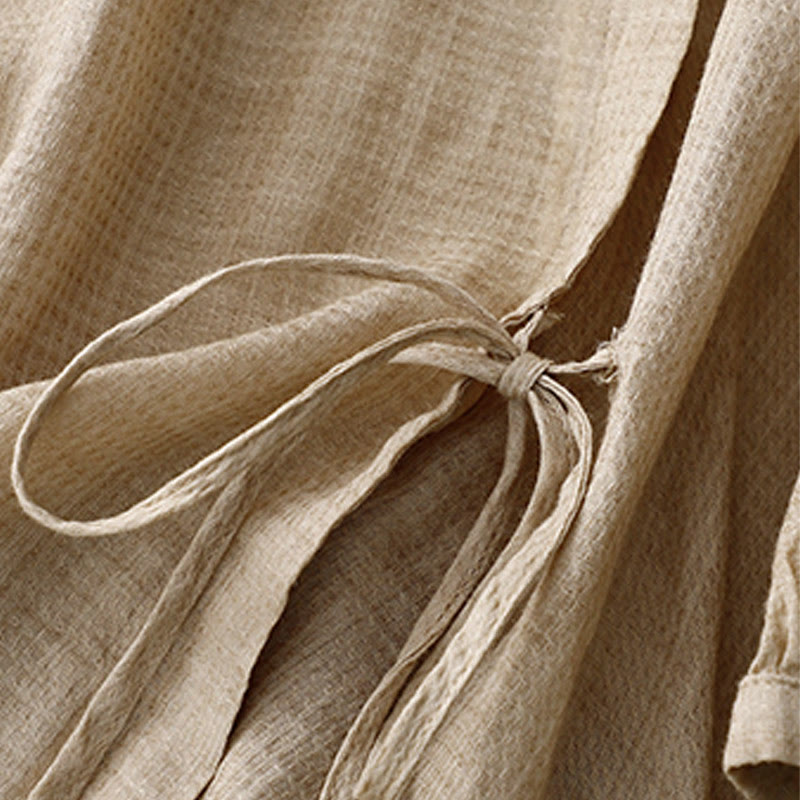 Buddha Stones Lace-up Buttons Design Women's Cotton Linen Three Quarter Sleeve Shirt - image 9